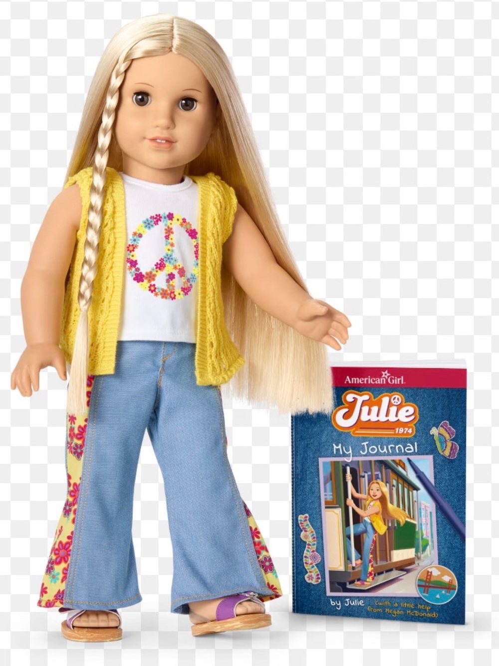 American Girl Julie Doll in Yellow Vest and Floral Peace Top